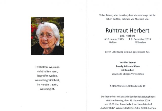 Herbert Ruhtraut 1925-2019 Todesanzeige 2